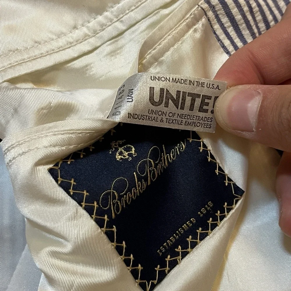 BROOKS BROTHERS Blazer Men 46 Short Wool USA Union Stripe Seersucker Suit Coat
